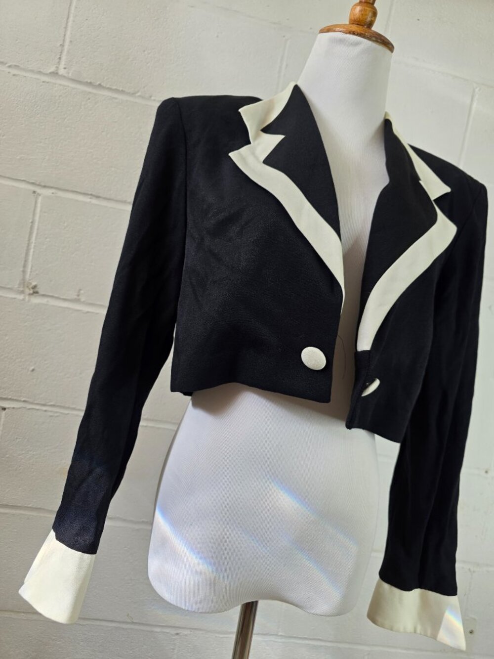 Vintage Office Siren Mobwife Goth Operacore Alt Black, White Cropped Suit Jacket